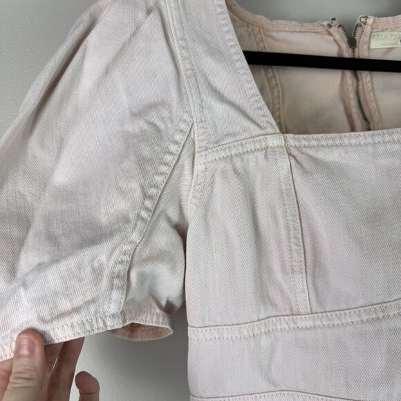 Ulla Johnson Renee Puff Sleeve Crop Top Pink Linen Blend Blouse Women’s Size 10 - Picture 8 of 12